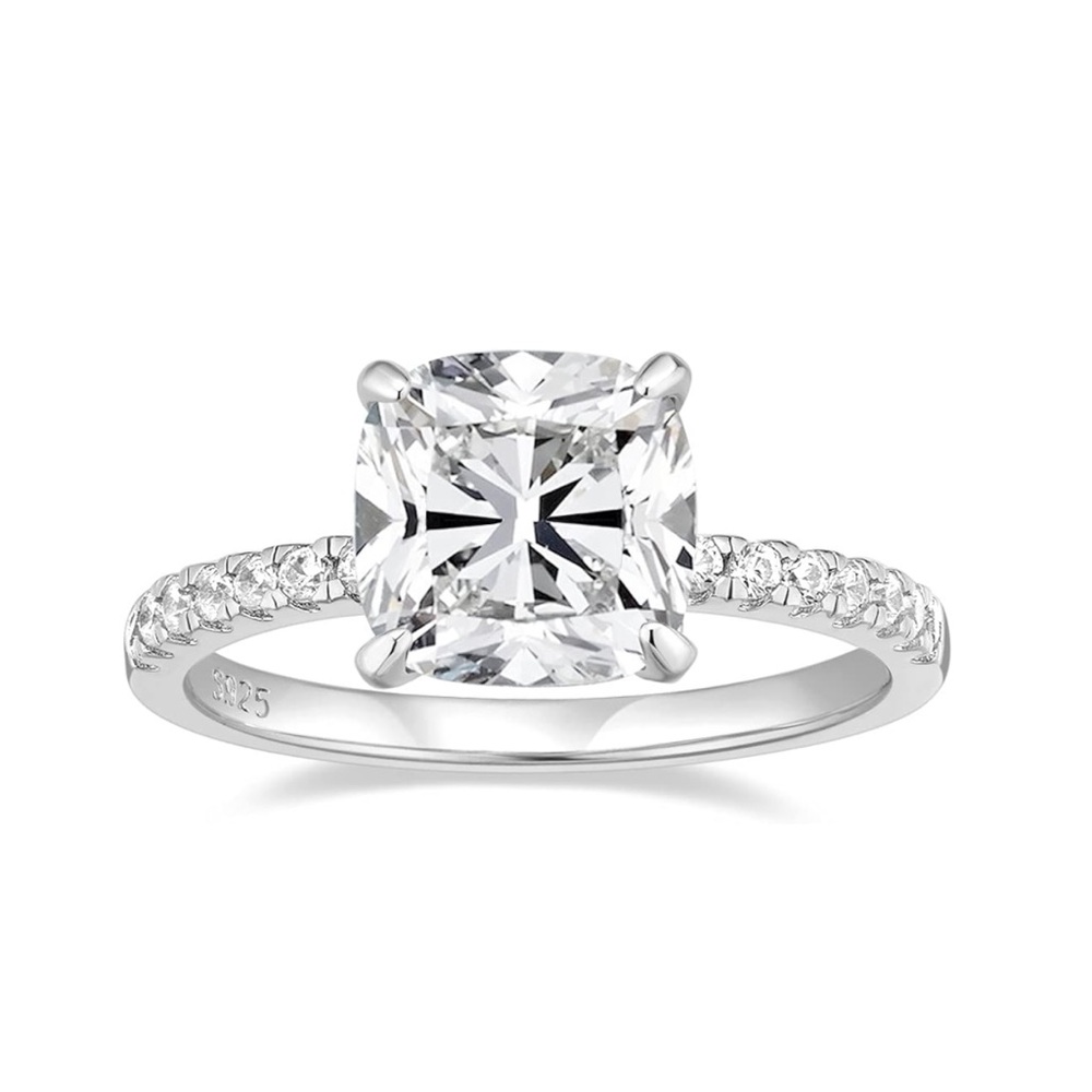NEW|3.5CT 925 Sterling Silver Cushion Cut Cubic Zirconia Engagement Promise Ring